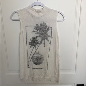 Sol Angeles Cream Mock Neck Palm Graphic Tank